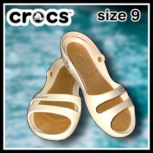CROCS white flat sling back SANDALS size 9